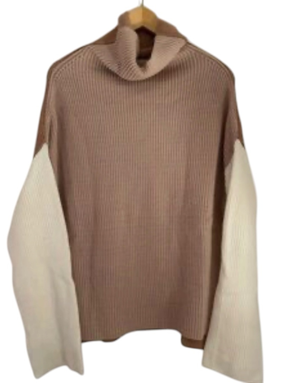 Vici Two-Tone Ribbed Turtleneck Sweater - Brown & Cream, Small/Medium